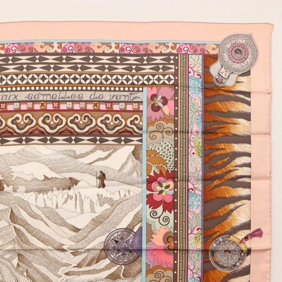 HERMES Carre 90 Scarf LA FEMME AUX SEMELLES DE VENT Silk Pink Auth am9373 - Picture 3 of 9